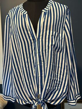 Joie Blue and White Striped Tie-Front Women’s Silk blouse